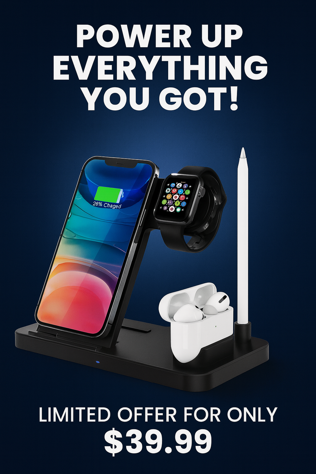 Wireless Charging Station - 4 in 1 Wireless Charger Charging Stand