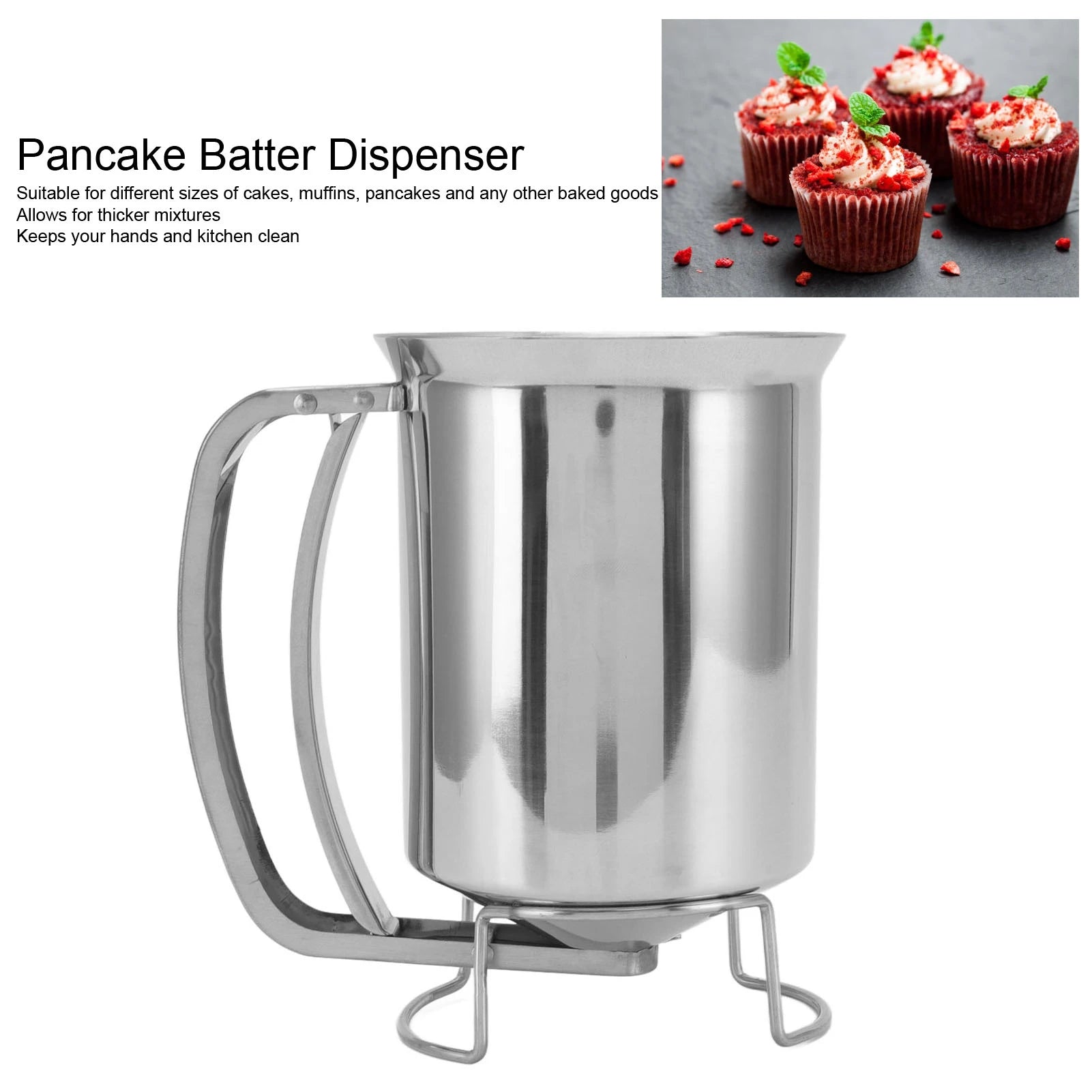 Batter Dispenser Pancake Dispenser Pancake Batter Dispenser Handheld Stainless Steel Pancake Pourer for Baking Cupcakes Muffins